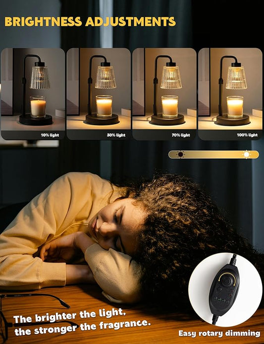 Candle Warmer Lamp with Timer Dimmable, Adjustable Height, House Warming Gifts New Home Room Decor, Birthday Gifts for Women Mom, Wax Warmer Lamp for Jar Candles with 2 Bulbs